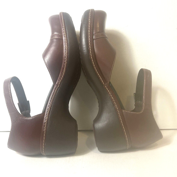 Ecco Womens EU 38 US 7.5 Mid Heels Burgundy Leather Ankle Strap Closed Toe Shoes - Picture 6 of 10